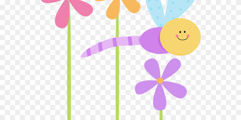 Purple Flower Clipart Pretty Cute Flower Clipart, Daisy, Plant, Animal, Dragonfly Png Image