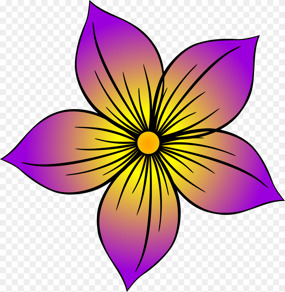Purple Flower With Yellow Center Clipart, Plant, Petal, Pattern, Graphics Png