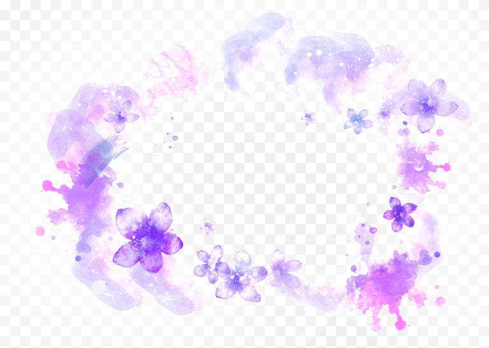 Purple Flowers Watercolor Dreamy Background Floral Design, Crystal, Stain Png