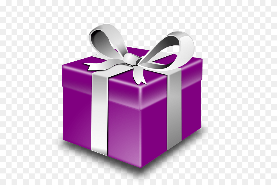 Purple Gift Box With Silver Ribbon, Mailbox Png Image
