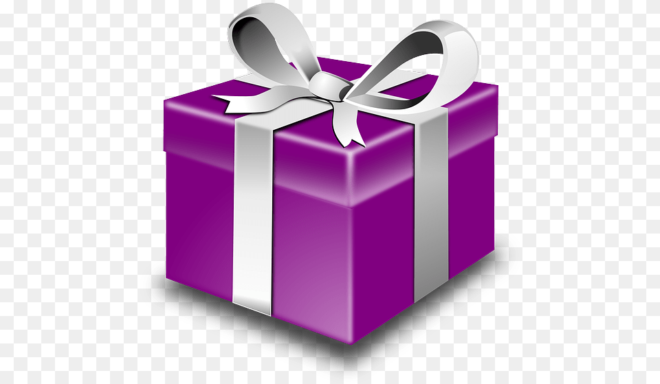 Purple Gift Box With Silver Ribbon Purple Christmas Present Cartoon, Mailbox Free Png