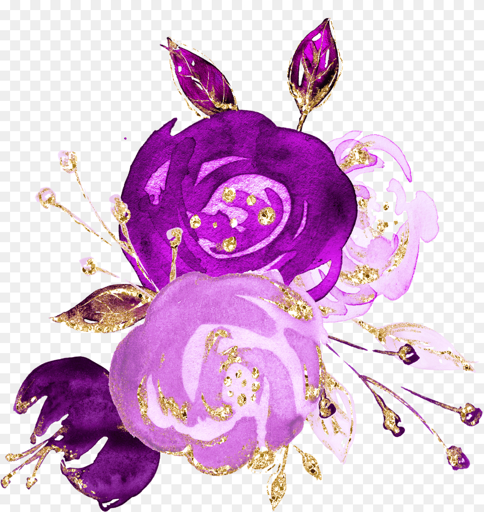 Purple Glitter Flowers Flower Floral Gold Fancy, Accessories, Pattern, Jewelry, Plant Free Png Download
