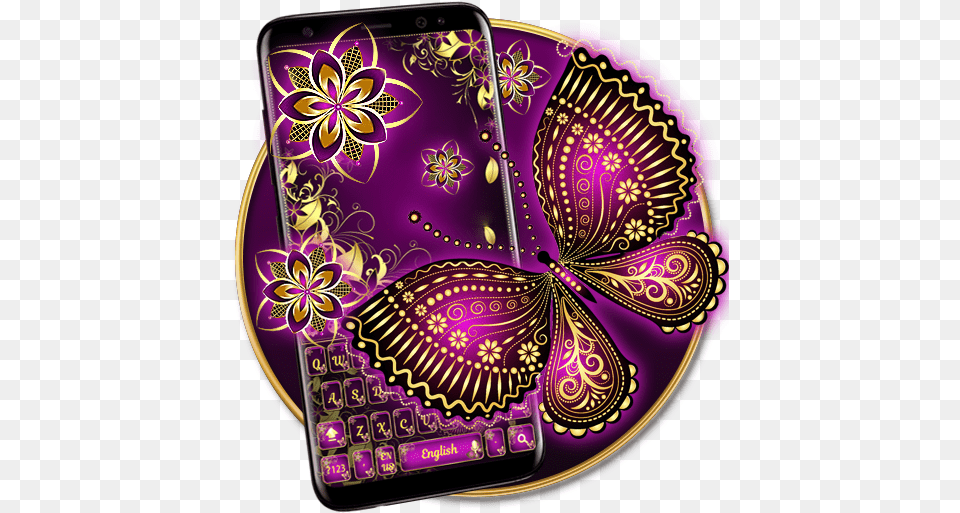 Purple Gold Butterfly Keyboard Apps On Google Play Purple Gold Butterfly Keyboard, Electronics, Pattern, Phone, Mobile Phone Png