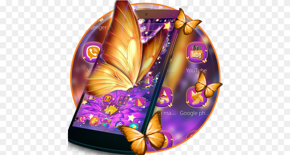 Purple Golden Star Butterfly Theme Girly, Disk, Dvd Png Image