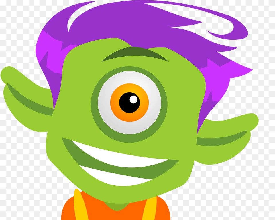 Purple Hair Green Happy Cyclops Clipart, Art, Graphics, Photography, Baby Png