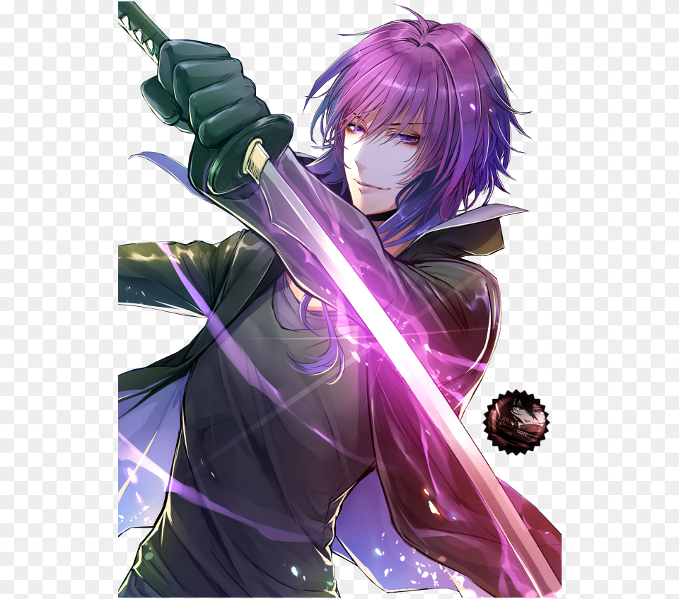 Purple Haired Anime Boy Purple Haired Anime Guy, Book, Comics, Weapon, Sword Free Png