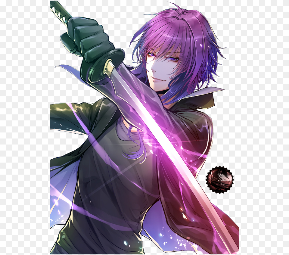 Purple Haired Anime Boy Yukari K Project, Book, Comics, Weapon, Sword Png