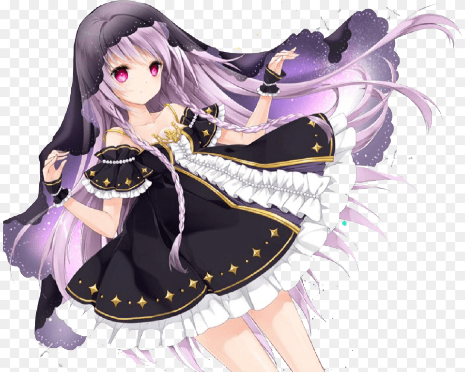 Purple Haired Anime Girl Black Outfit, Book, Comics, Publication, Adult Png Image