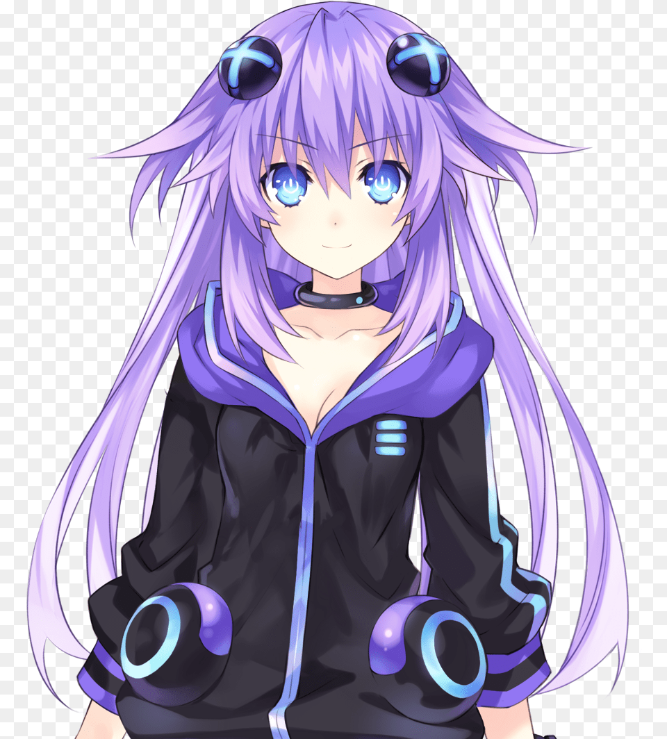 Purple Heart In Black Parka Dress And With Her Hairs Down Hyperdimension Neptunia Purple Heart, Book, Comics, Publication, Baby Png