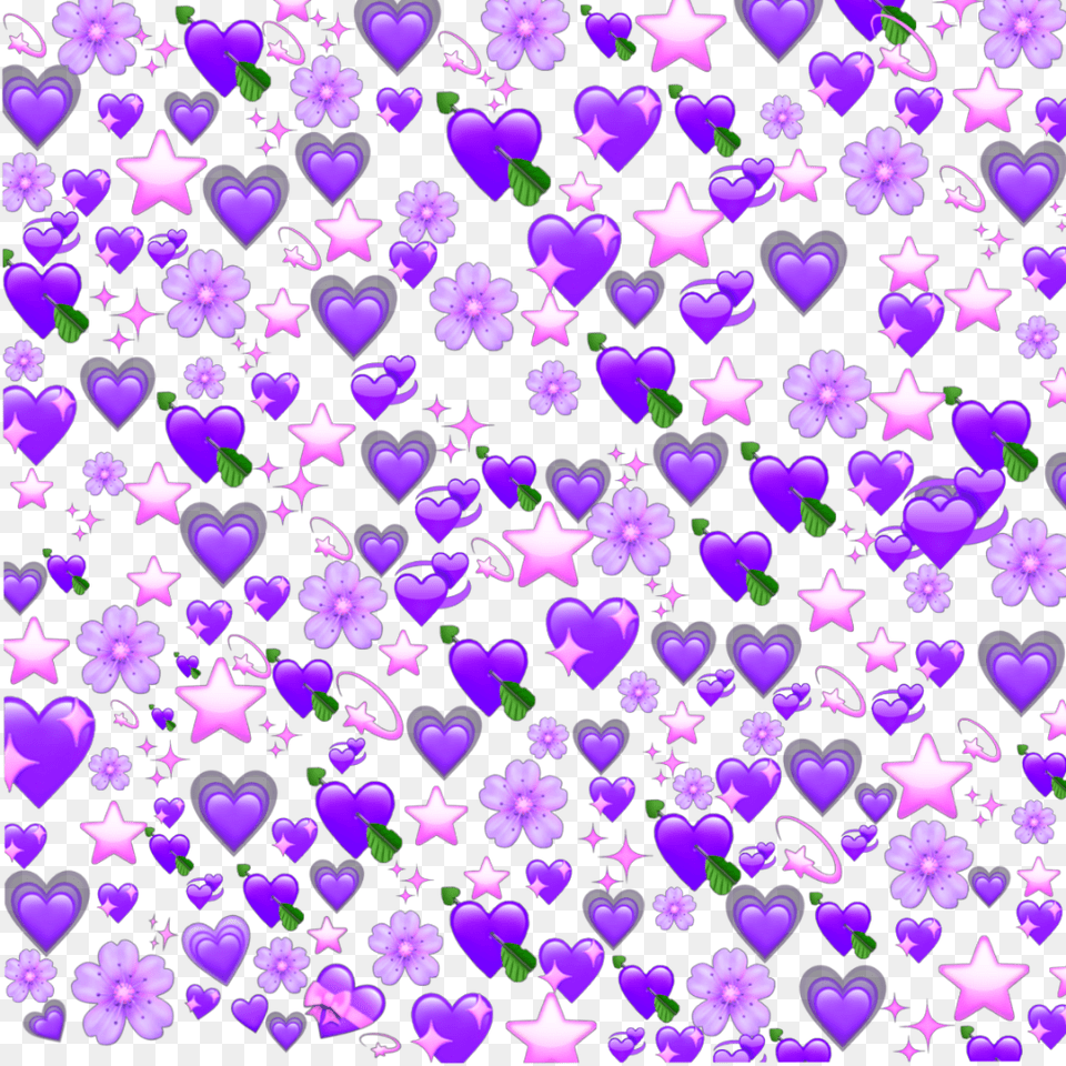 Purple Heart Stars Flower Heart Emoji Meme, Pattern, Glitter Free Transparent Png