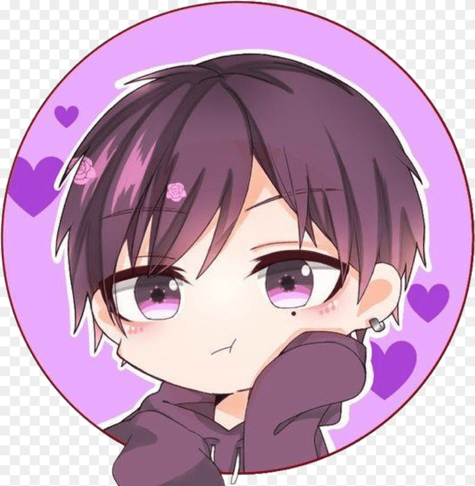 Purple Hearts Sticker Boy Cute Kawaii Anime Cute Kawaii Chibi Boy, Book, Comics, Publication, Baby Png