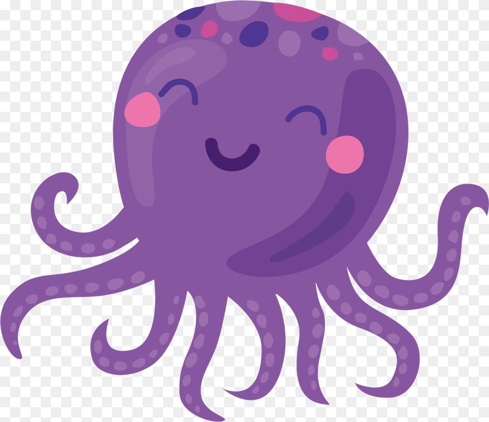 Purple Octopus Vector Transparent Octopus Cartoon, Animal, Sea Life, Invertebrate, Jellyfish Free Png