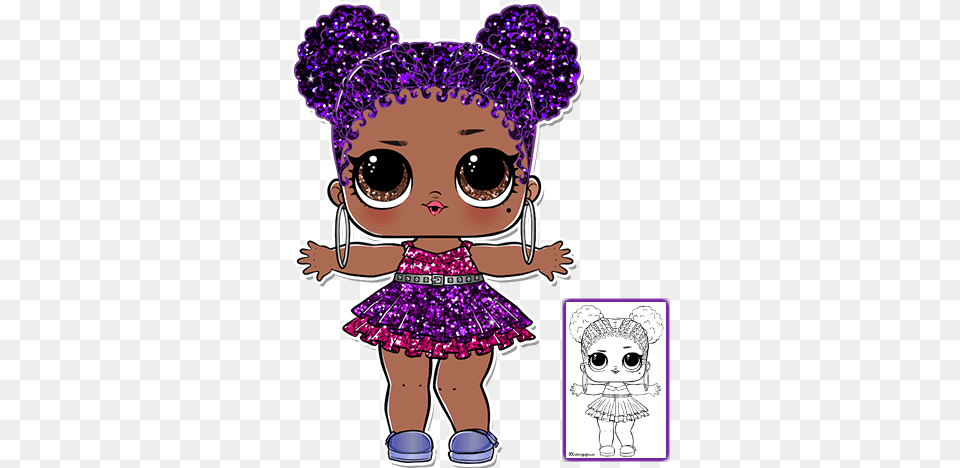 Purple Queen Lol Doll Coloring, Book, Comics, Publication, Baby Png Image