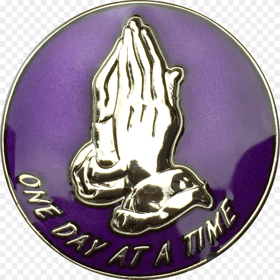 Purple Silver Plated Praying Hands One Day At A Time Badge, Logo, Symbol, Emblem Free Png Download