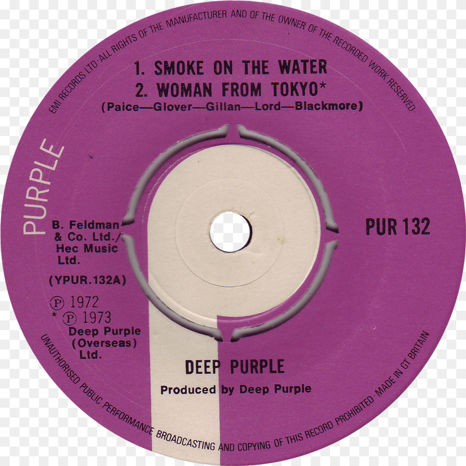 Purple Smoke Pur132 Deep Purple Label Deep Purple Deep Purple Smoke On The Water Record, Disk, Dvd Free Png Download