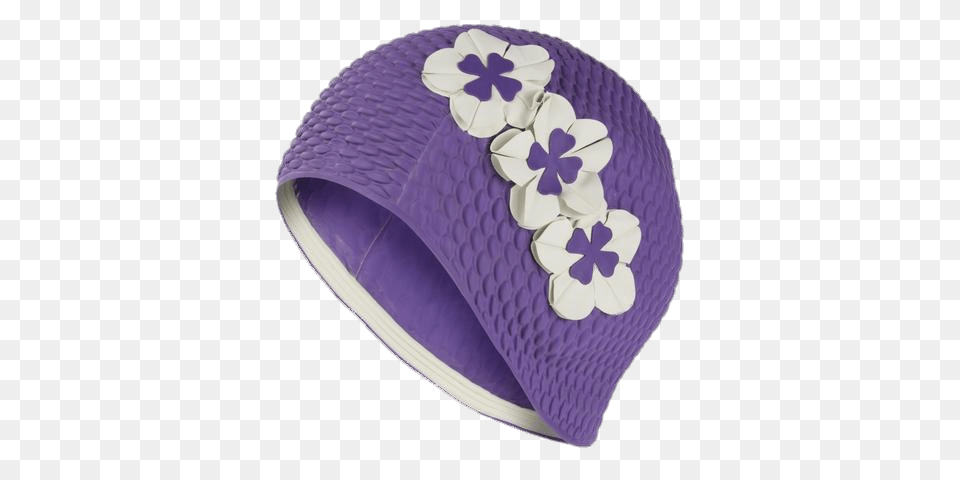 Purple Swimming Hat With Flowers, Bathing Cap, Cap, Clothing, Swimwear Free Transparent Png