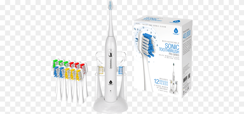 Pursonic S430 Sonic Toothbrush With 12 Brush Heads Toothbrush, Device, Tool Free Png