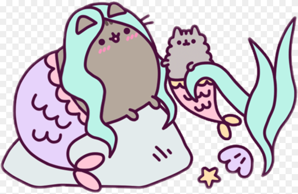 Pusheen And Stormy Mermaid Clipart Download Stormy Mermaid Pusheen, Baby, Person, Cartoon, Flower Free Transparent Png