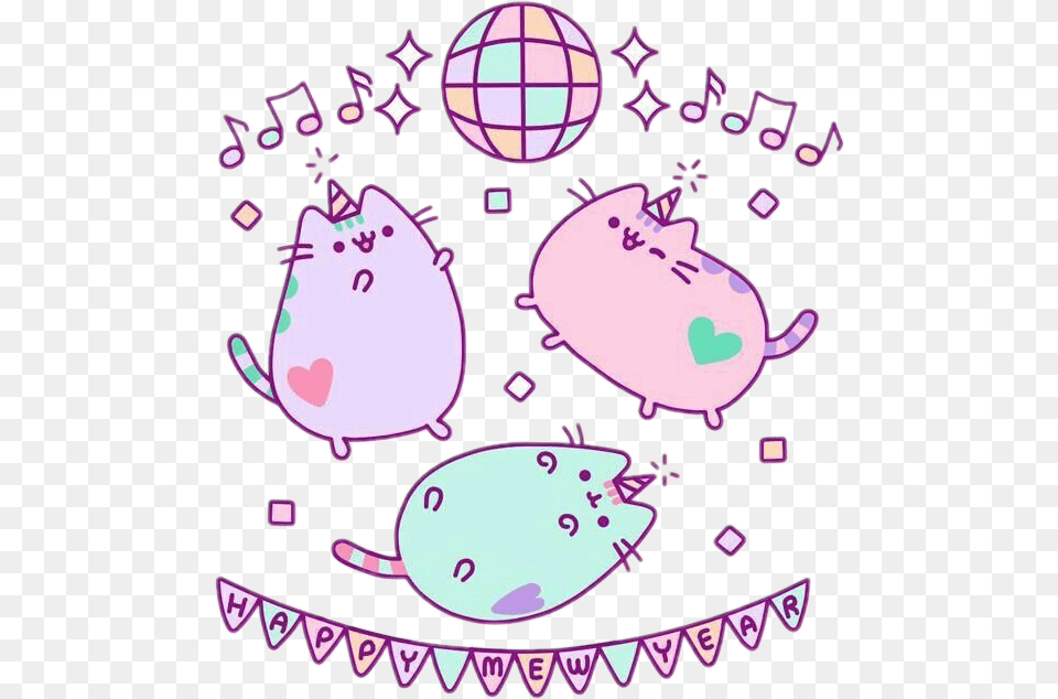 Pusheen Cute Party Happynewyear Scdiscoballs Discoballs New Year Pusheen Gif, Pattern Free Png Download