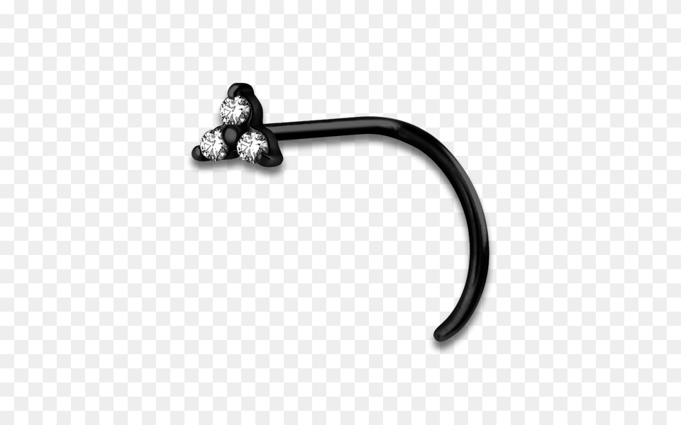 Pvd Black Steel Trinity Nose Stud, Accessories, Earring, Jewelry, Diamond Png Image