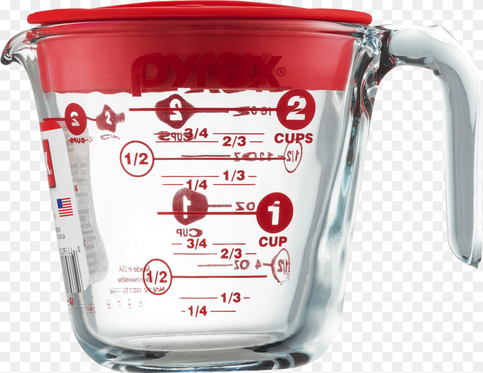 Pyrex Prepware 2 Cup Measuring Cup With Red Plastic Measuring Cup, Measuring Cup, Can, Tin Free Png Download