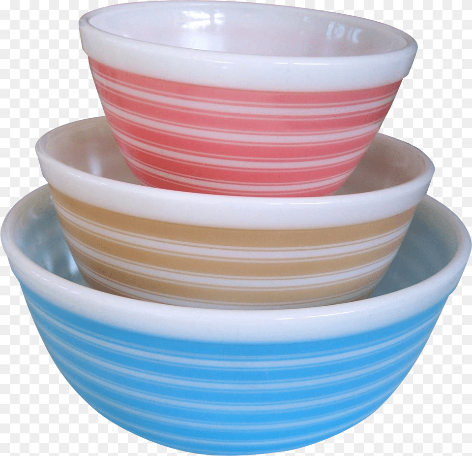Pyrex Set Of 3 Rainbow Striped Nesting Bowls, Bowl, Mixing Bowl, Beverage, Coffee Png