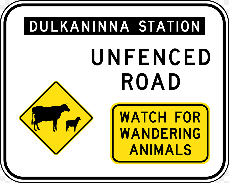 Q10 Unfenced Road Watch For Wandering Animals Used In Queensland Clipart, Symbol, Sign, Road Sign, Pet Png Image