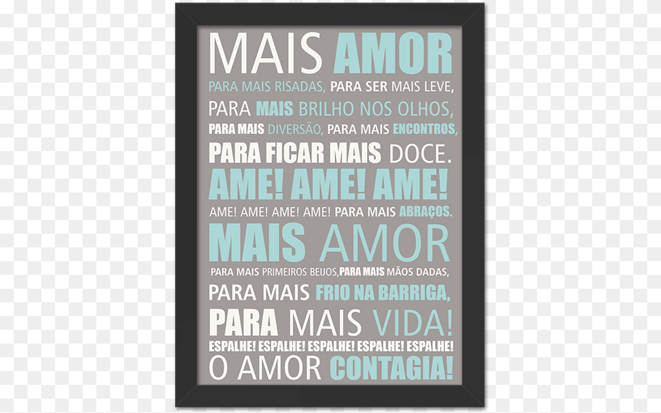 Quadro Mais Amor Tiffany E Cinza Moldura Preta Lisa Poster, Advertisement, Book, Publication, Text Free Png