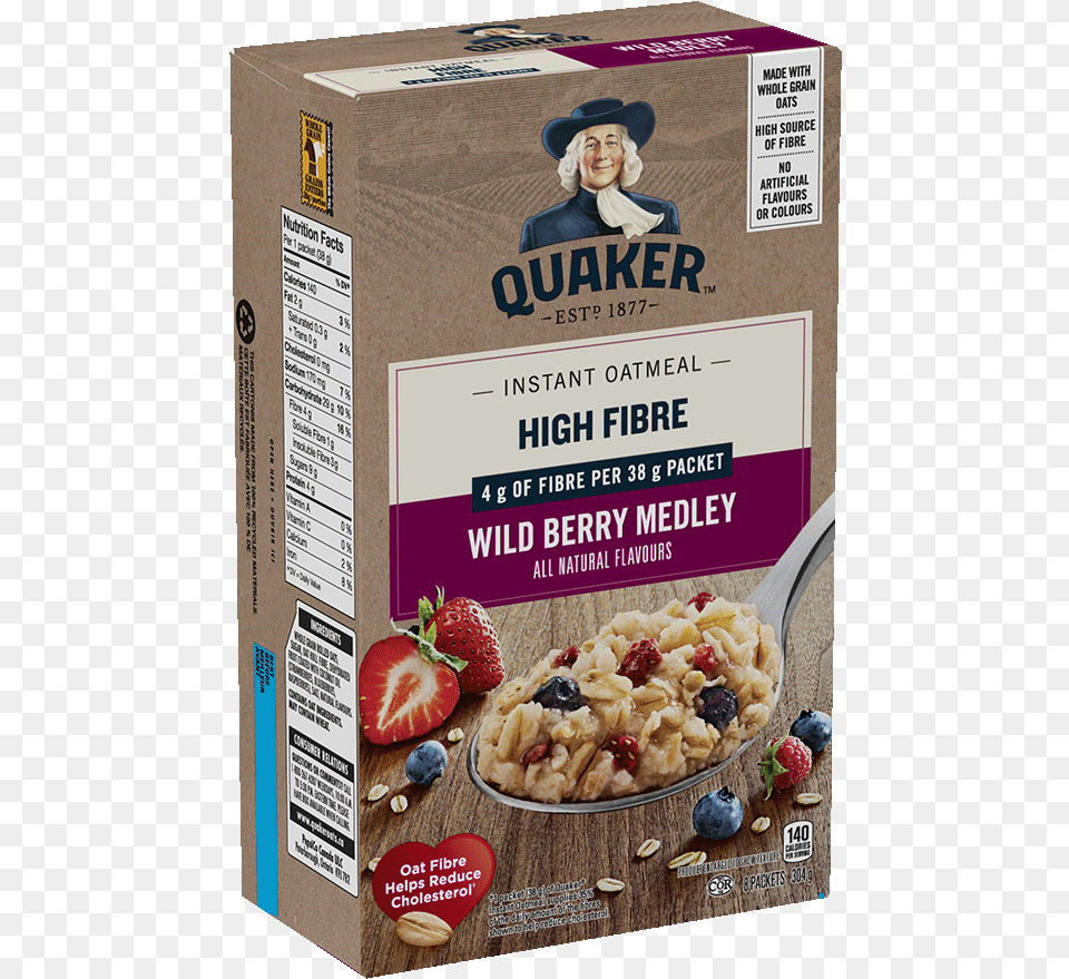 Quaker High Fibre Wild Berry Medley Instant Oatmeal Muesli, Breakfast, Food, Person, Adult Png Image