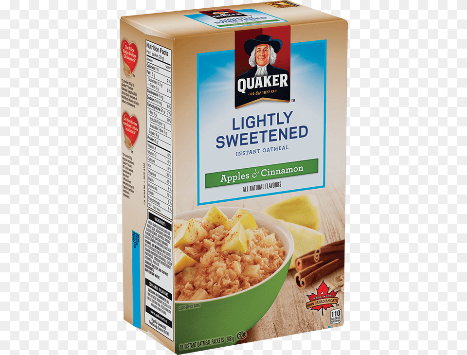 Quaker Lightly Sweetened Apples Amp Cinnamon Instant Quaker Oats High Protein Oatmeal, Advertisement, Breakfast, Food, Adult Free Png