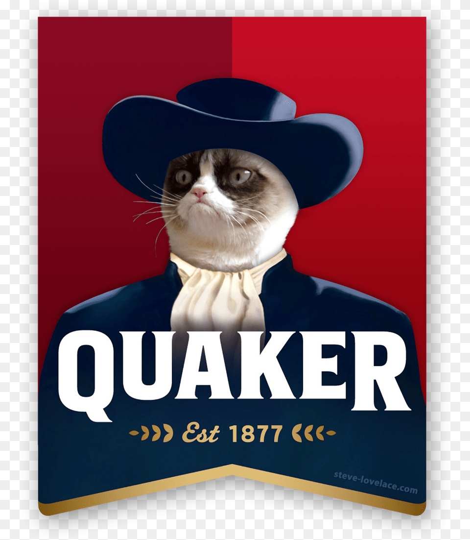 Quaker Logo With Grumpy Cat Quaker Oats Company, Hat, Clothing, Publication, Book Free Transparent Png