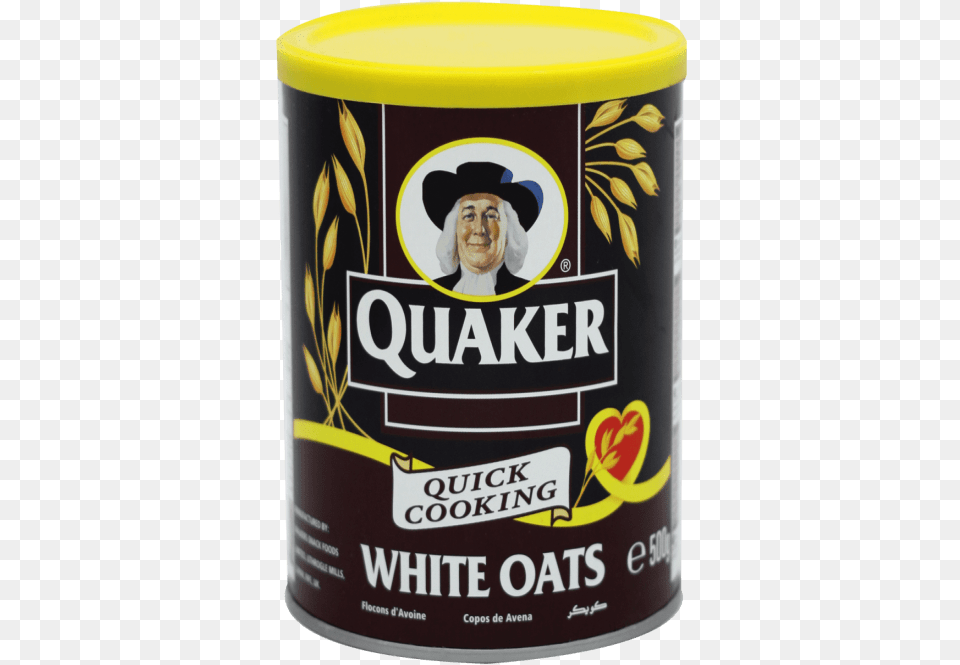 Quaker White Oats 500g Brown Tin Quaker Oats Quick Cooking, Person, Can, Face, Head Free Png