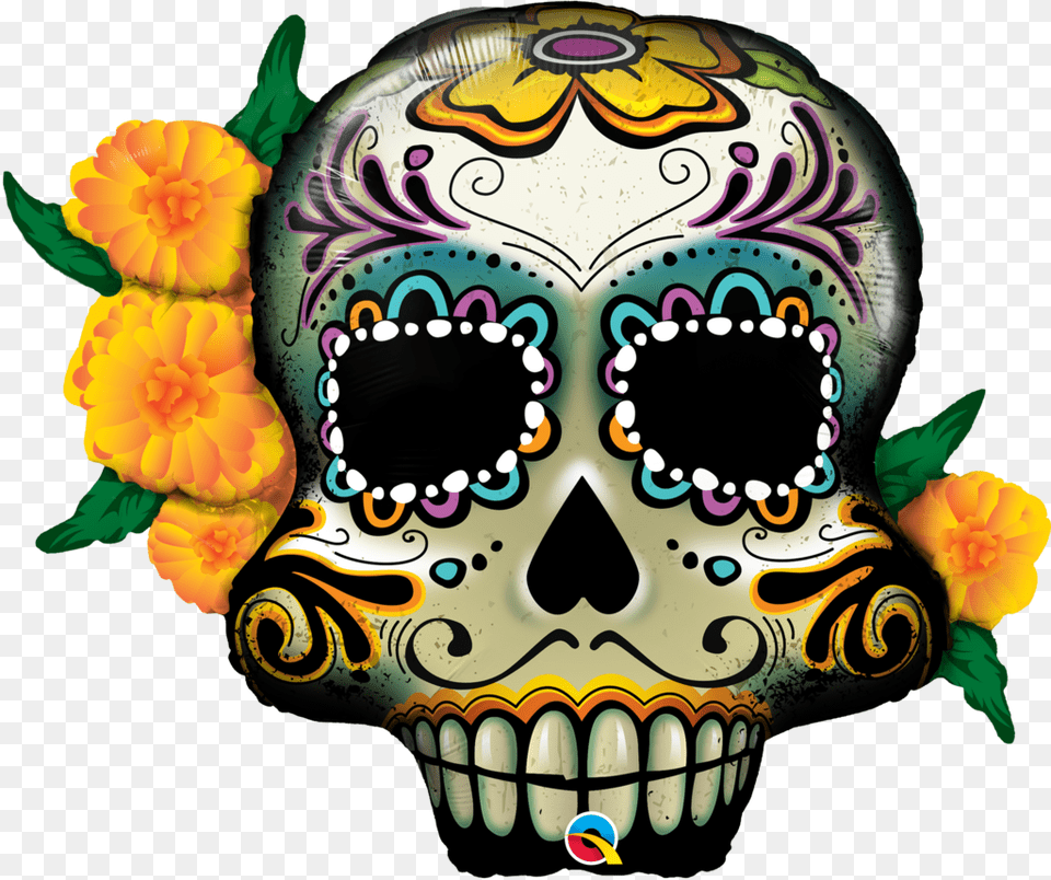 Qualatex Halloween Day Of The Dead Skull Super Shape Foil, Mask, Baby, Person, Flower Free Png Download