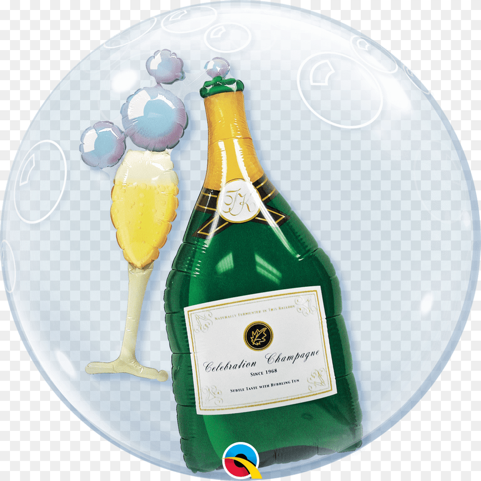 Qualatexdouble Bubble Champagne, Sphere, Balloon, Plate, Alcohol Free Png Download