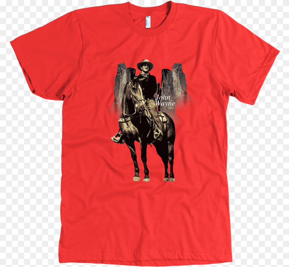 Quality John Wayne T Shirt Made In Usa John Wayne On Horse, T-shirt, Clothing, Person, Man Png