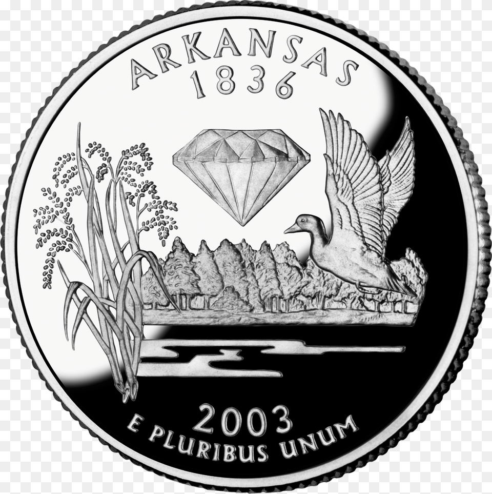 Quarter Of Arkansas Arkansas State Quarter, Animal, Bird, Silver, Coin Png Image