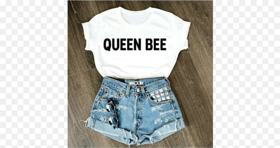 Queen Bee Shirt And Rippedshorts With Stones Cute Mickey Mouse T Shirt, Clothing, Pants, Shorts, T-shirt Png