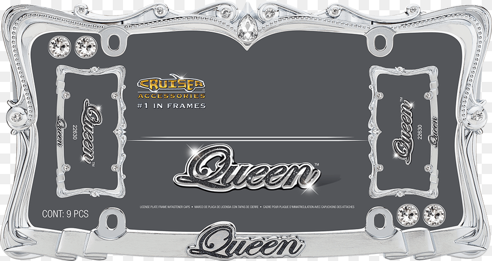 Queen Chromeclear Wfastener Caps Queen License Plate Frame, Accessories, Buckle, Text Free Png