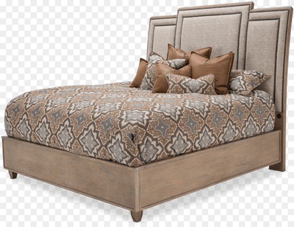 Queen Desert Sand Finish Panel Bed Frame With Headboard Bed, Cushion, Furniture, Home Decor Png Image