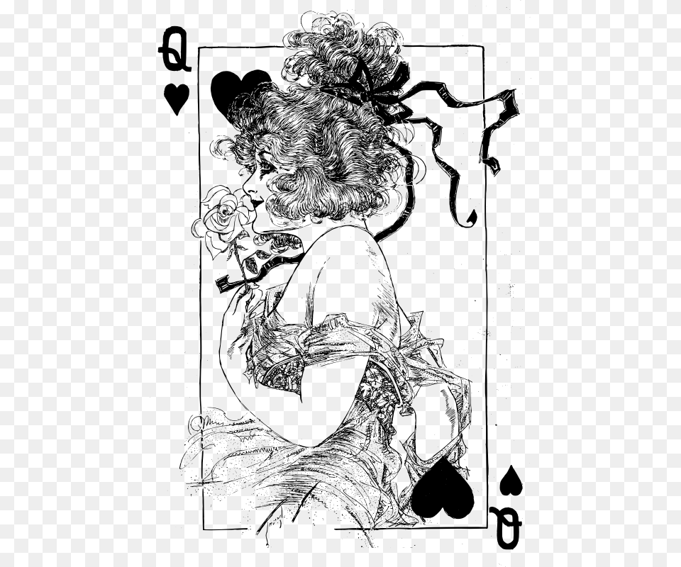Queen Of Hearts Queen Card Black And White, Gray Free Png