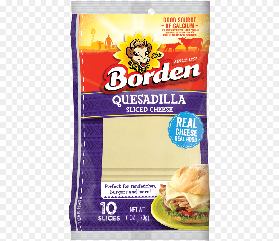 Quesadilla Slices Borden Cheese Borden Natural Cheese Slices, Food, Burger, Meal, Lunch Png Image