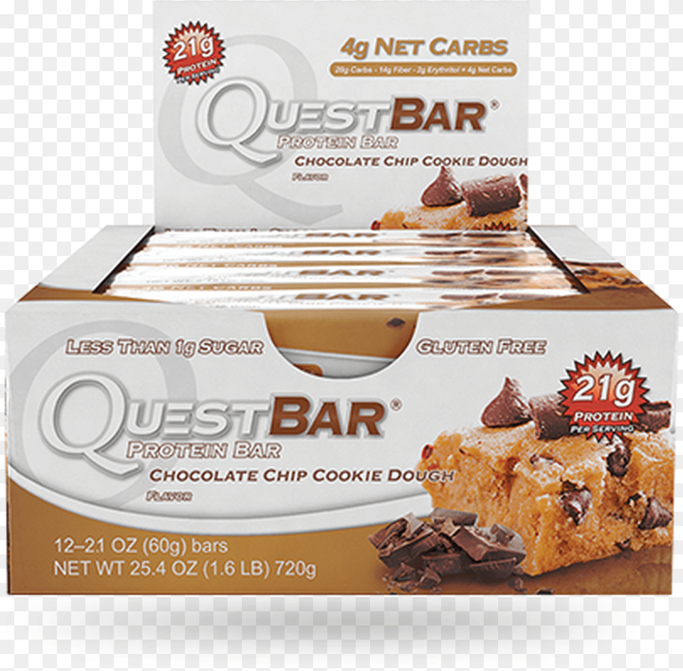 Quest Chocolate Chip Cookie Dough Bar Box Of Quest Bar Chocolate Chip Cookie Dough, Dessert, Food, Pastry, Sweets Free Transparent Png