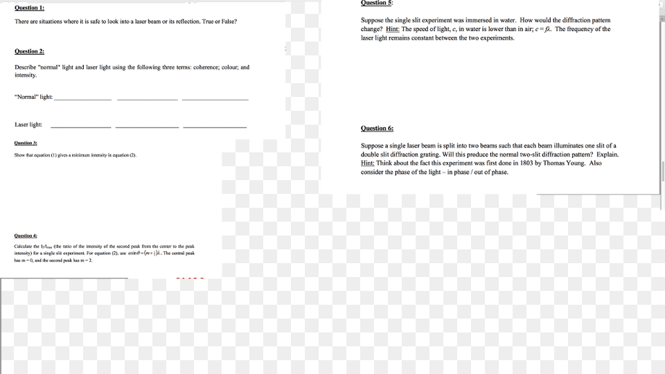 Question 5 Question Suppose The Single Slit Experiment Speed Of Light, Page, Text Free Png