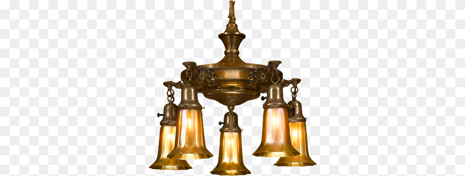 Quezal Art Glass Chandelier Brass, Bronze, Lamp, Light Fixture Free Png Download
