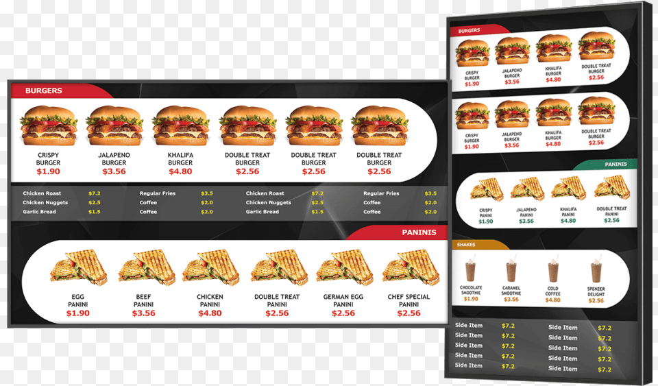 Quick Serve Digital Menu Board Cheeseburger, Burger, Food, Text Png