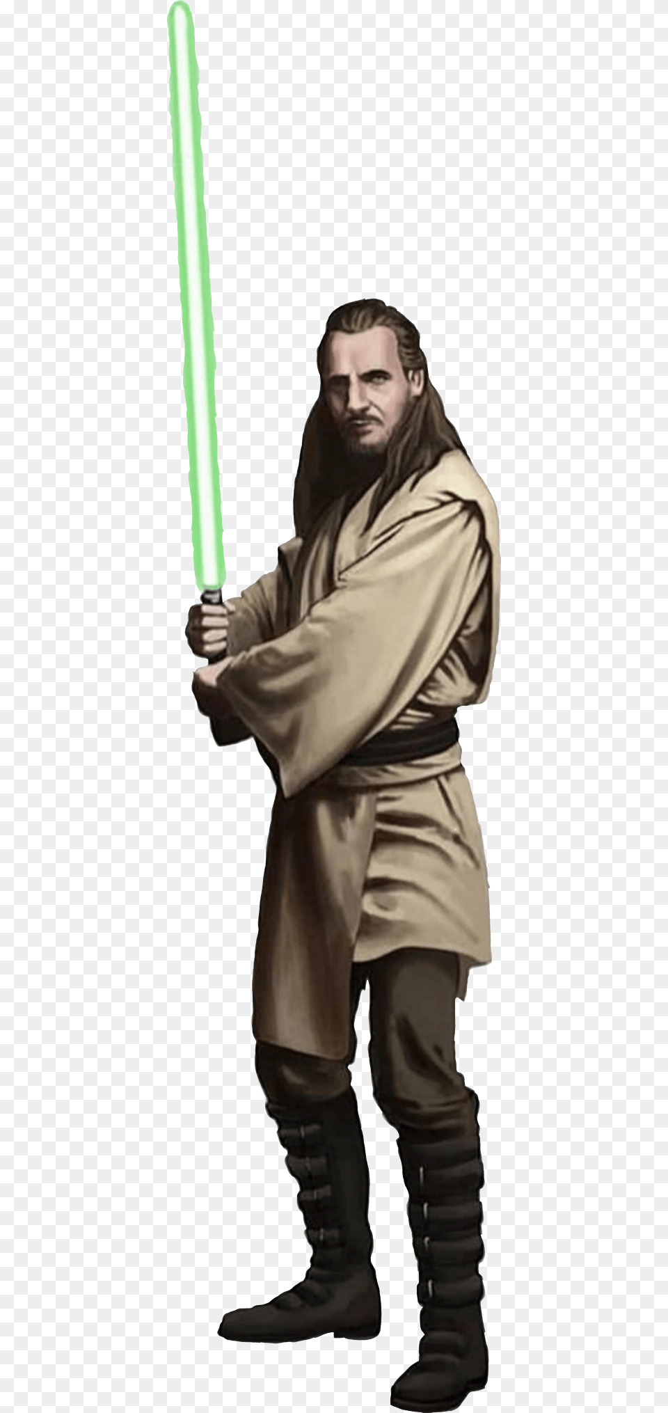 Quigon Starwars Jedi Jediknight Lightsaber Freetoedit, Adult, Male, Man, Person Free Png Download