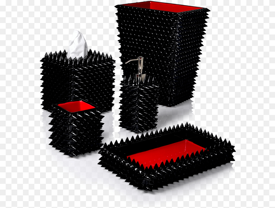 Quill Black Cones Embedded In Black Enamel With Red Brush, Paper, Basket Free Png