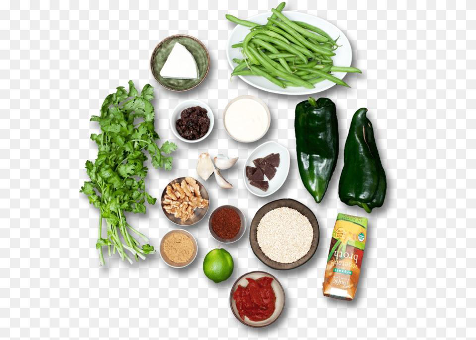 Quinoa Stuffed Poblanos With Mole Sauce Amp Green Beans Superfood, Herbs, Plant, Plate, Food Png Image
