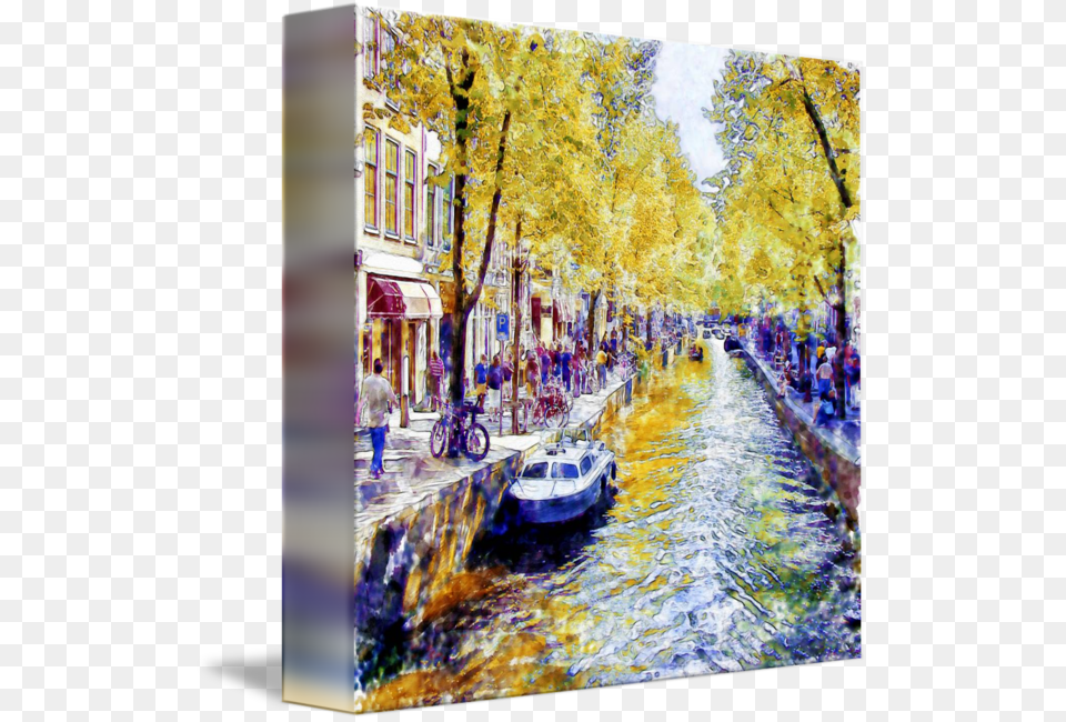 Quotamsterdam Canal Watercolorquot By Marian Voicu Bucharest Canvas, Transportation, Vehicle, Water, Path Free Png Download