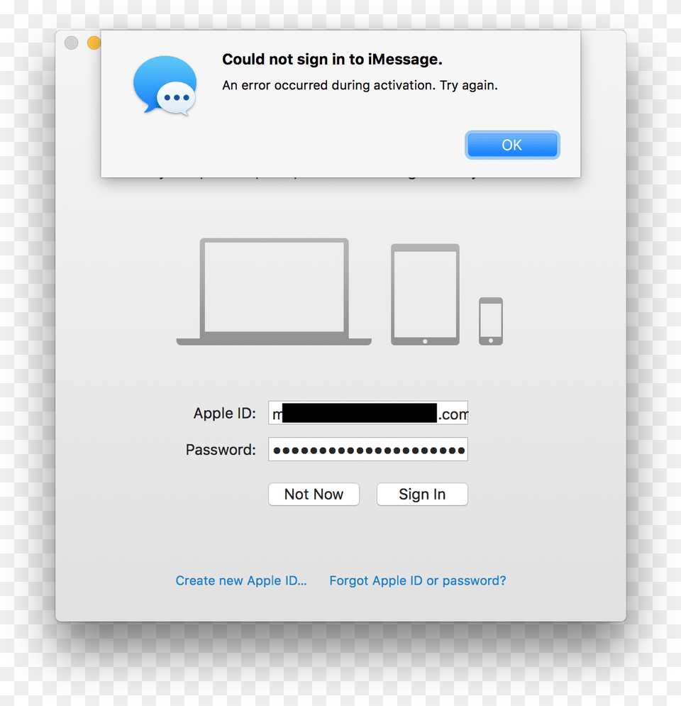 Quotcould Not Sign Into Imessagequot Error Dialogue Macintosh, Page, Text, File Png